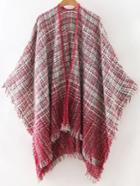 Shein Red Frayed Tweed Poncho Scarf