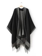 Shein Black Contrast Edge Long Fringe Shawl Scarf