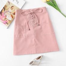 Shein Dual Pocket Lace Up Zip Up Back Skirt