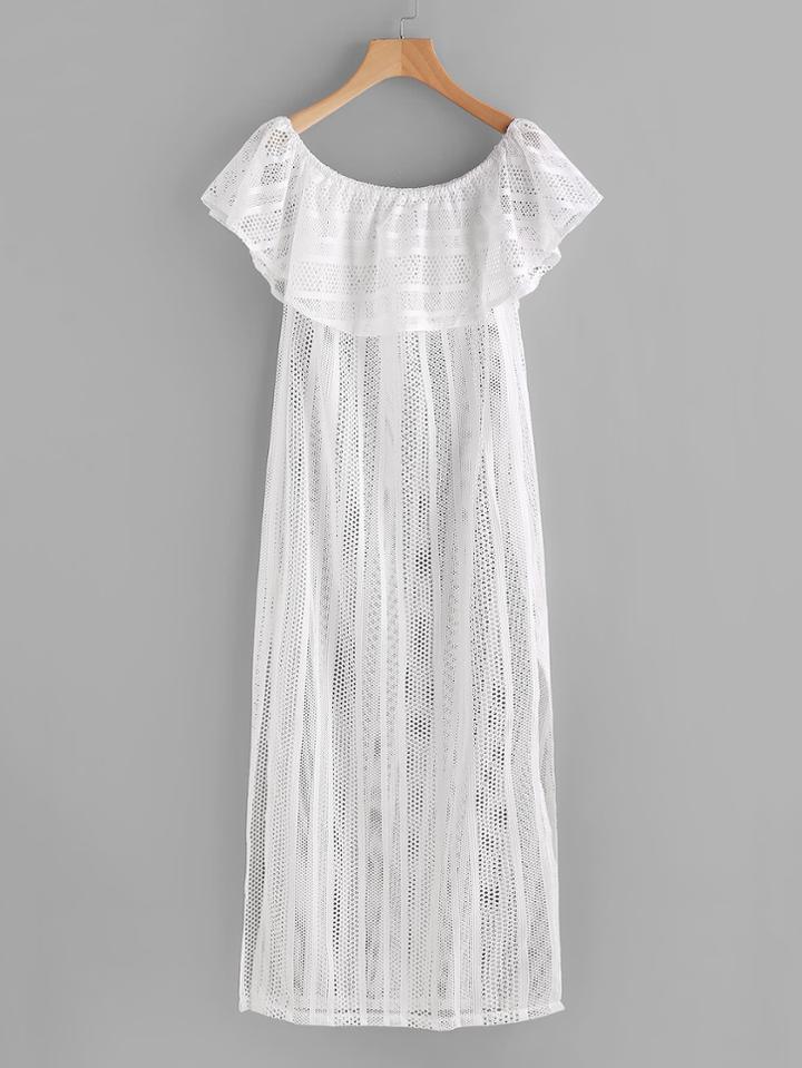 Shein Flounce Off The Shoulder Side Slit Cover Up Dress