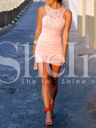 Shein Pink Sleeveless Cut Out With Lace Dress