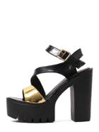 Shein Black Metallic Open Toe Chunky Pumps