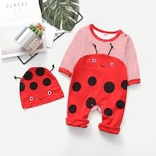 Shein Toddler Girls Halloween Cartoon Print Striped Jumpsuit & Hat