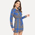 Shein Drawstring Waist Printed Shirt Dress