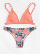 Shein Palm Print Double Straps Bikini Set