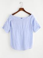 Shein Boat Neckline Striped Top With Button Detail