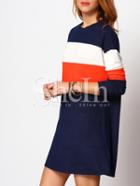 Shein Royal Blue Color Block Casual T-shirt Dress