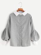 Shein Contrast Trim Lantern Sleeve Button Back Blouse