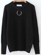 Shein Black Ring Embellished Ribbed Sweater