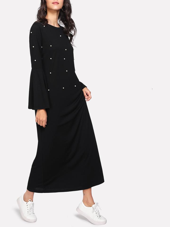Shein Pearl Beading Flounce Sleeve Dress