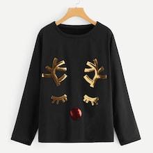 Shein Plus Contrast Sequin Christmas Print Tee