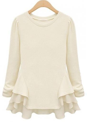 Rosewe Enchanting Beige Long Sleeve Ruffle Decorated T Shirt