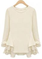 Rosewe Enchanting Beige Long Sleeve Ruffle Decorated T Shirt