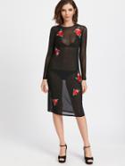 Shein Black Patch Embroidered Sheath Mesh Dress