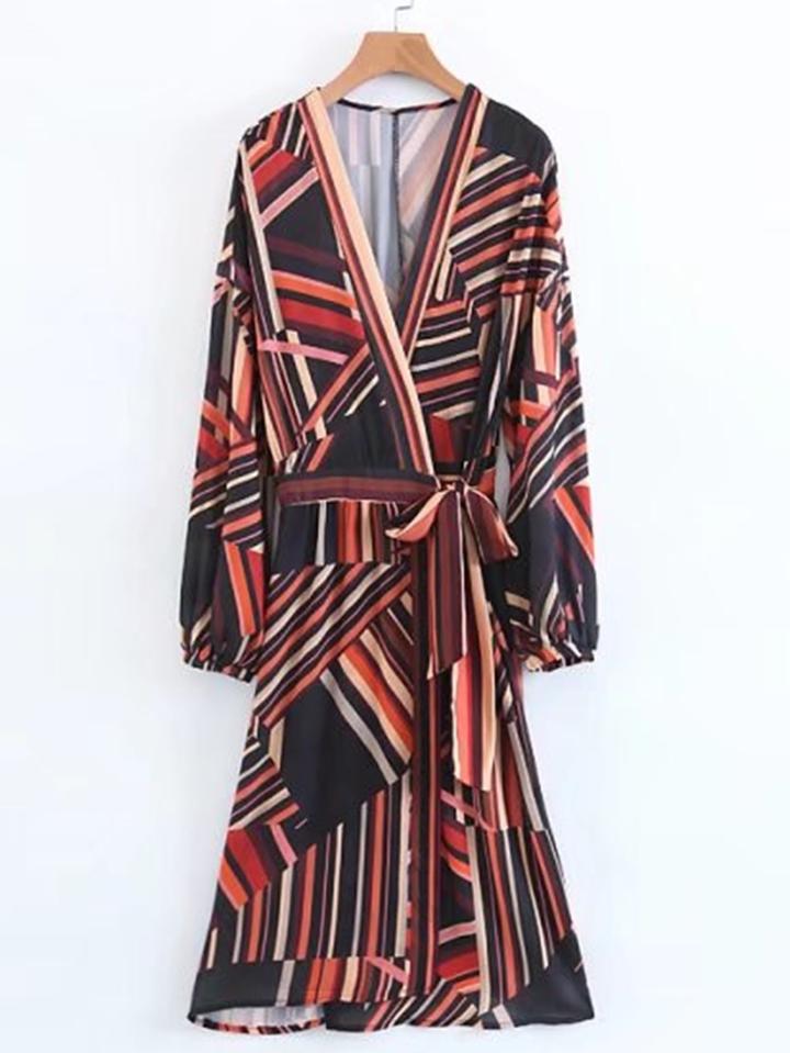 Shein Self Tie Striped Surplice Dress