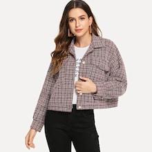 Shein Single Breasted Plaid Tweed Jacket