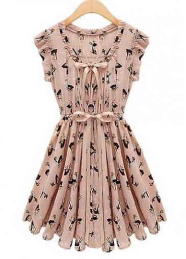 Rosewe Daily Animal Print Cap Sleeve Dress For Summer