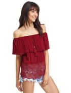 Shein Red Off The Shoulder Tassel Blouse