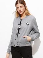 Shein Heather Grey Button Up Baseball Jacket With Alien Patch