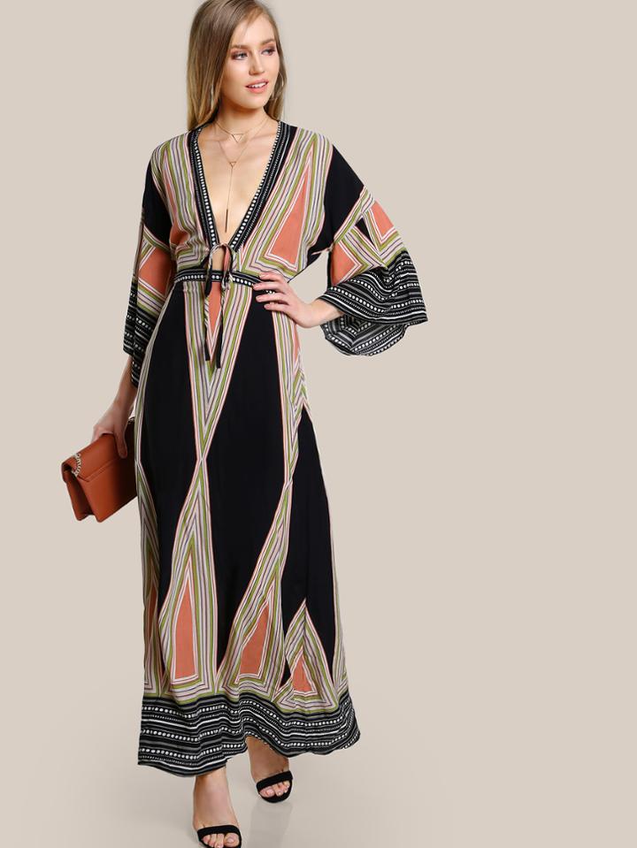 Shein Cut Out Back Plunging Kimono Dress