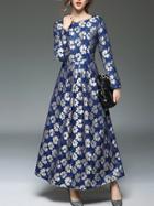 Shein Blue Flowers Jacquard Maxi Dress