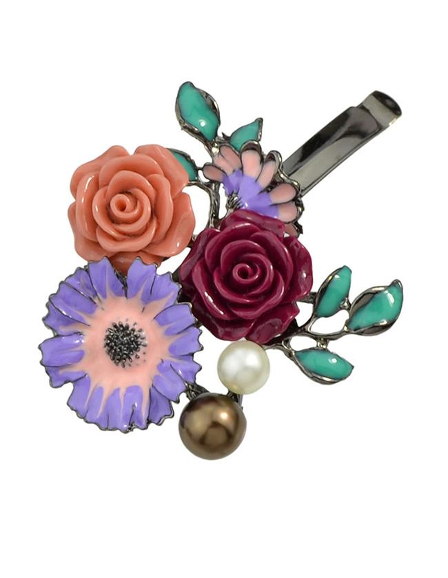 Shein Black Enamel Flower Hair Clip
