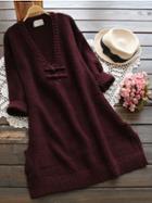 Shein Plunging V-neckline Dolphin Hem Knit Sweater Dress