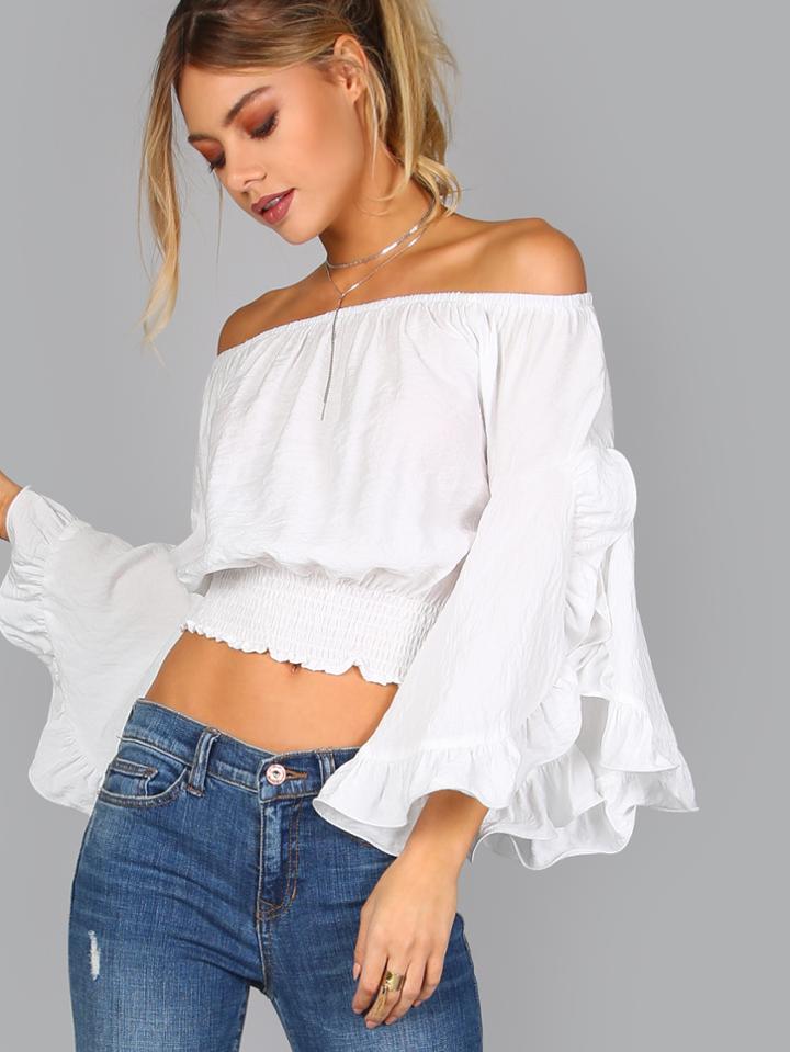 Shein Off Shoulder Trumpet Sleeve Top