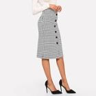 Shein Button Front Houndstooth Print Skirt