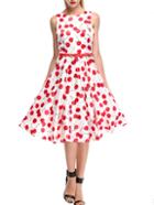 Shein White Red Sleeveless Cherry Print Dress