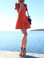 Shein Orange Drop Waist Flounce Dress