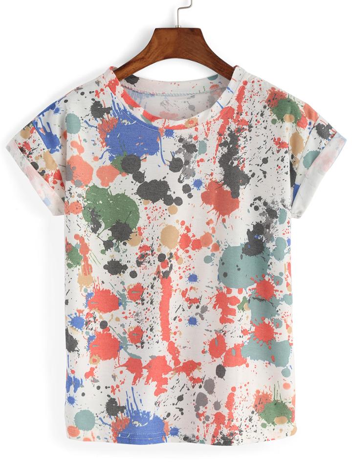 Shein Multicolor Crew Neck Graffiti Print T-shirt