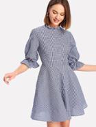 Shein Ruffle Trim Neck And Cuff Plaid Dress