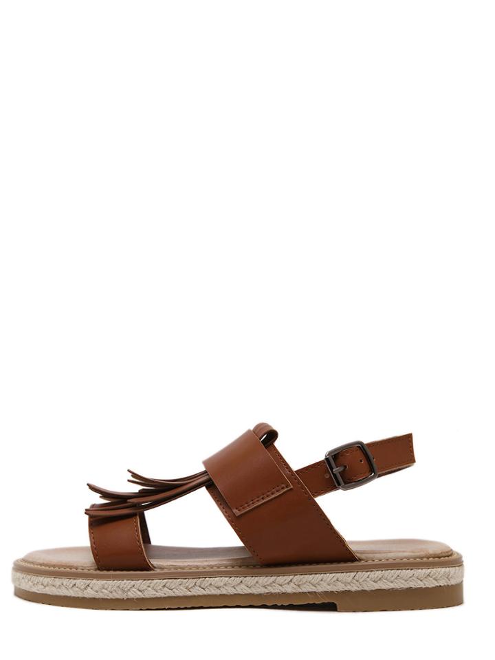 Shein Brown Peep Toe Fringe Buckle Strap Sandals