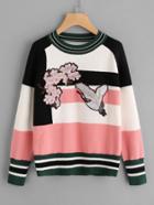 Shein Color Block Embroidered Patch Sweater