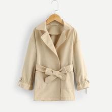 Shein Girls Waist Belted Drawstring Cuff Notched Coat