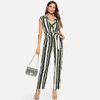 Shein Waist Belted Wrap Striped Jumpsuit