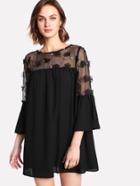 Shein Embellished Mesh Panel Flounce Sleeve Dress