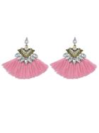 Shein Pink Luxury Rhinestone With Long Tassel Sector Shape Bohemian Earrings