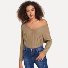 Shein V Neck Drop Shoulder Tee