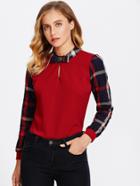 Shein Tattersall Plaid Contrast Blouse
