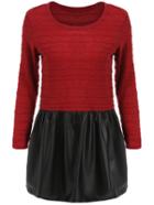 Shein Red Round Neck Contrast Pu Leather Sweater Dress