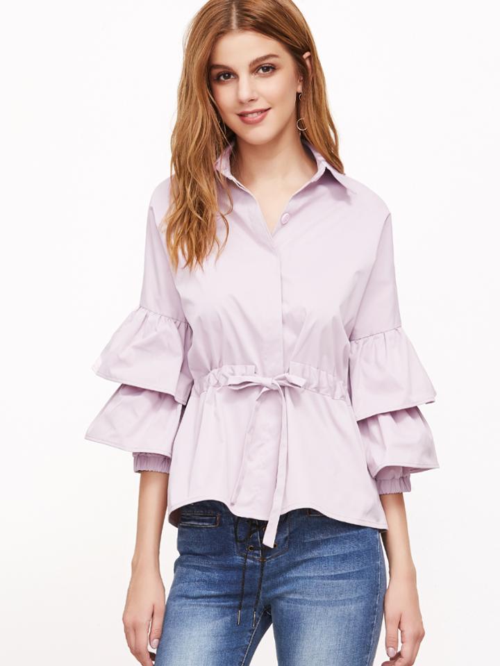 Shein Layered Flute Sleeve Drawstring Waist Blouse
