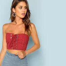 Shein Lace Up Front Eyelet Embroidered Tube Top