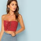 Shein Lace Up Front Eyelet Embroidered Tube Top
