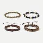 Shein Men Plaid & Beaded Bracelet Set 4pcs