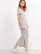 Shein Grey And White Striped Curved Hem Ribbed Dress