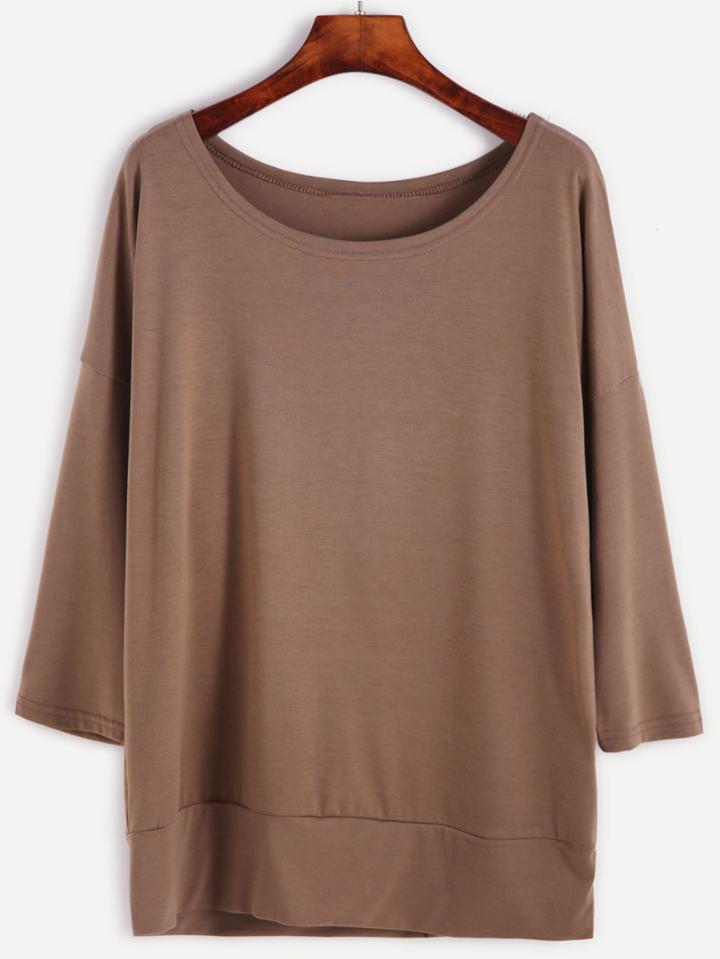 Shein Brown Drop Shoulder Seam T-shirt