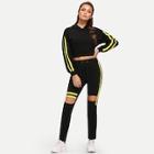 Shein Tape Detail Hoodie With Cut Out Pants