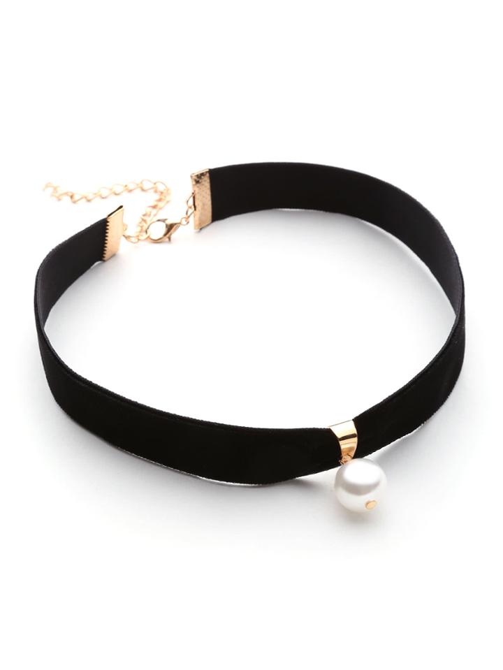 Shein Faux Pearl Embellished Velvet Choker